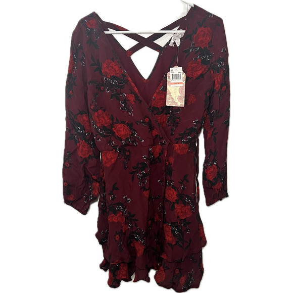Band of Gypsies Dresses & Skirts - Women's Band of gypsies burgundy floral faux wrap dress Size S